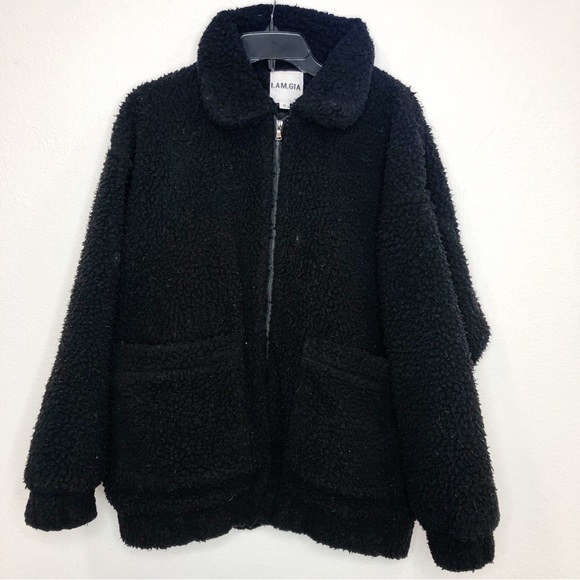 I AM GIA Teddy Coat Black Oversized Sherpa Long Coat Size Small - Picture 2 of 16